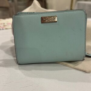 kate spade Mint Blue Compact Wallet with Gold Logo Plate